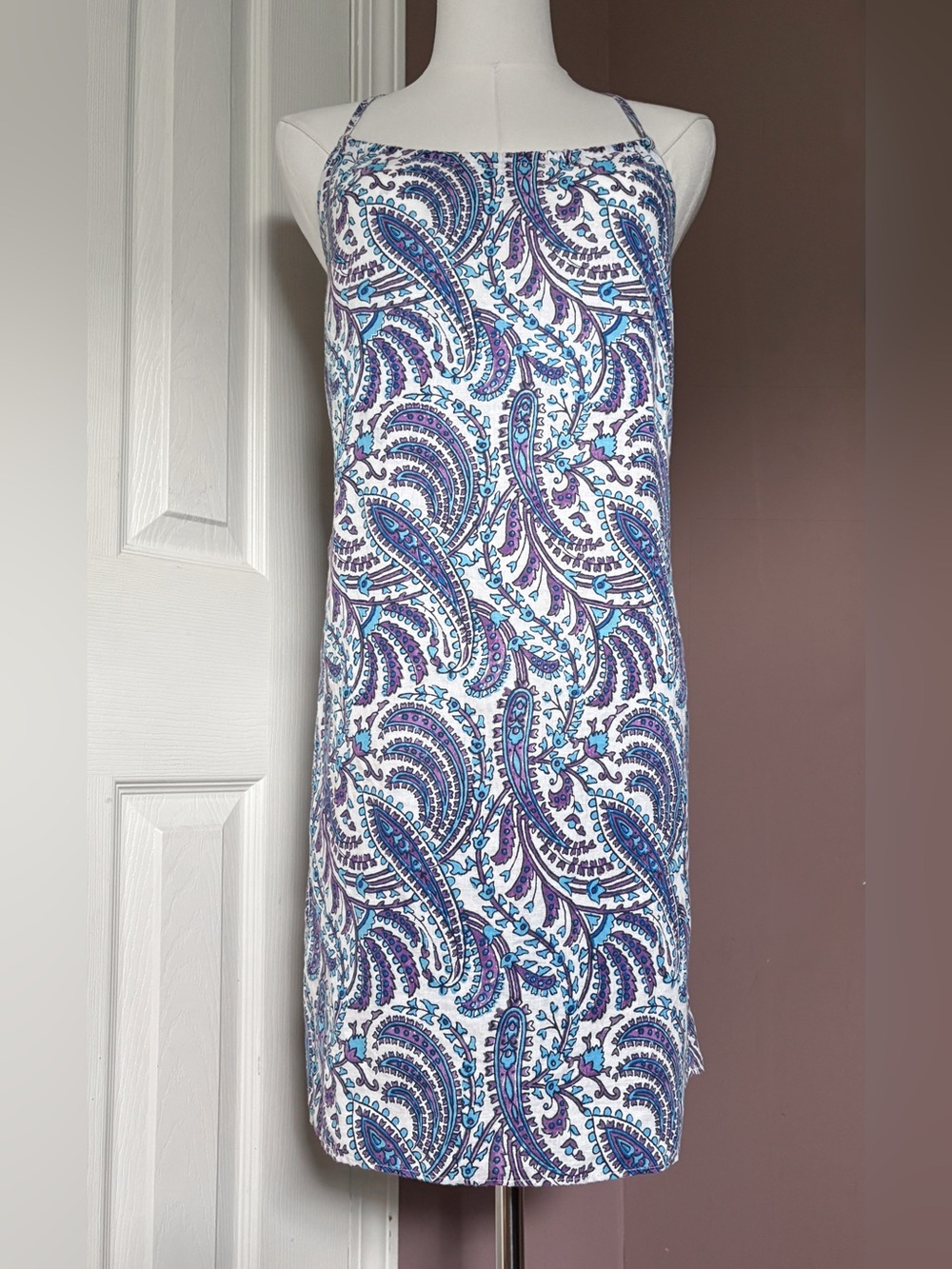 J. Crew Re-imagined Linen Blend Halter Dress Size Small Purple Paisley Print